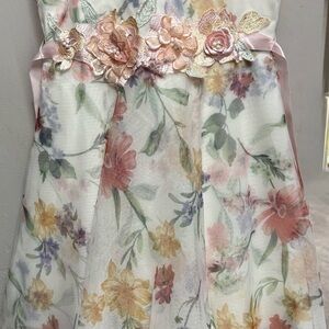 Floral Girls Dress with Pink and Gold Accents